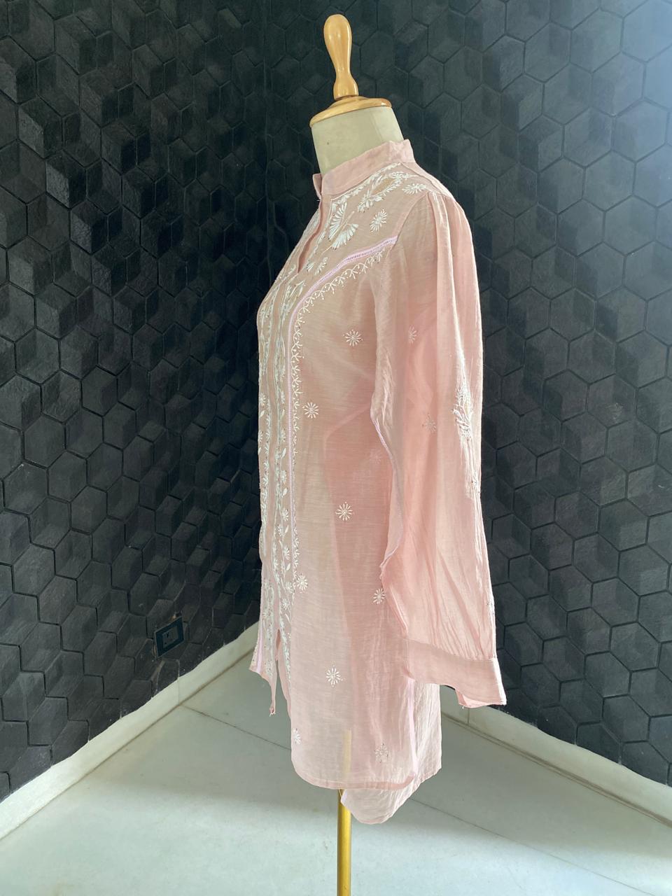 Blush Pink Tissue Chikankari Co-ord Set
