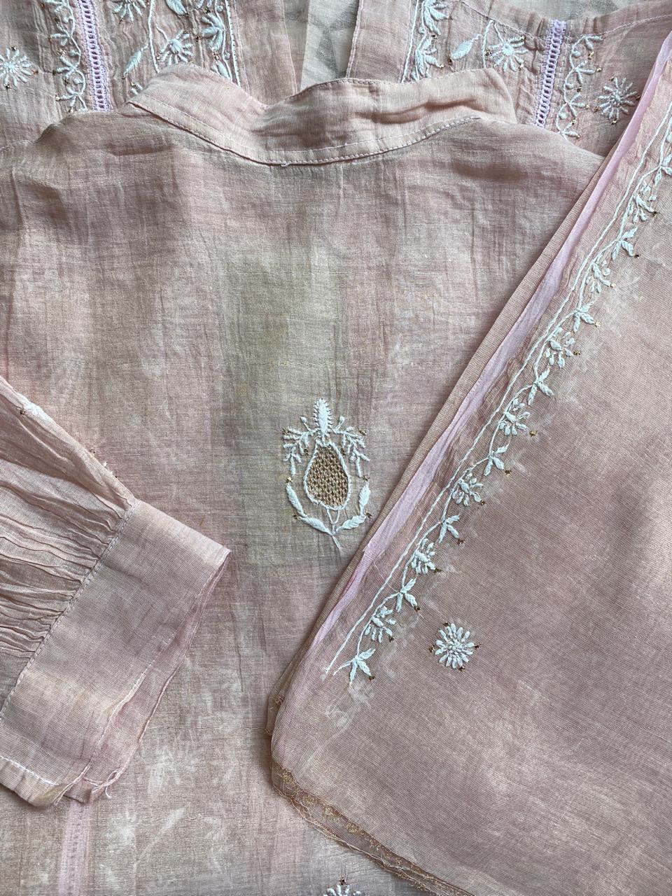 Blush Pink Tissue Chikankari Co-ord Set