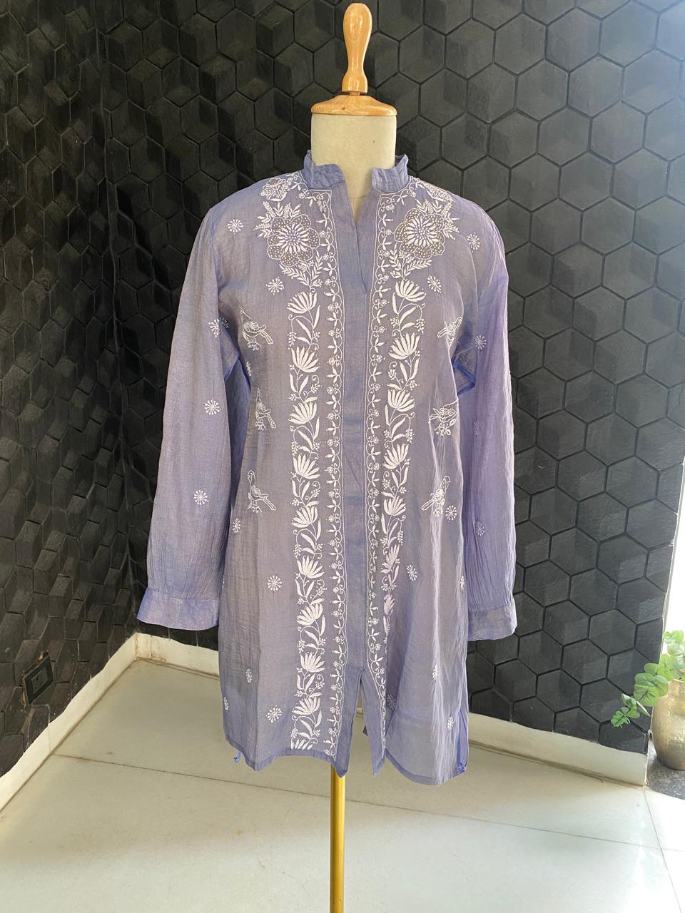 Blue Golden Tissue Chikankari co-ord set