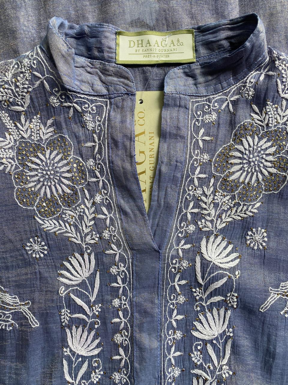 Blue Golden Tissue Chikankari co-ord set