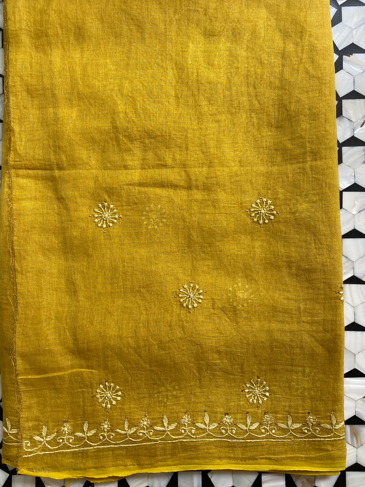 Yellow Golden Tissue Chikankari co-ord set