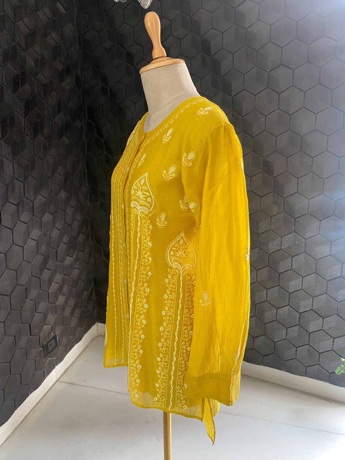 Sunflower Yellow Golden Tissue Chikankari co-ord set