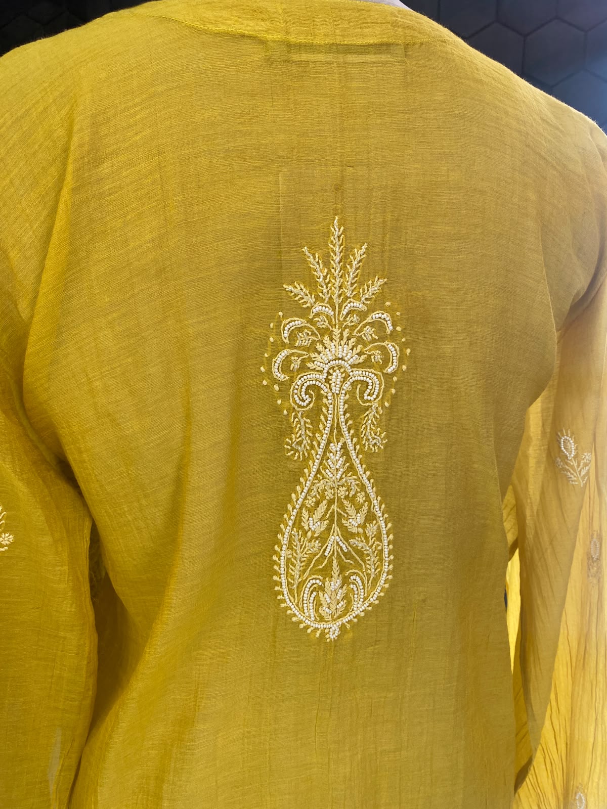 Sunflower Yellow Golden Tissue Chikankari co-ord set