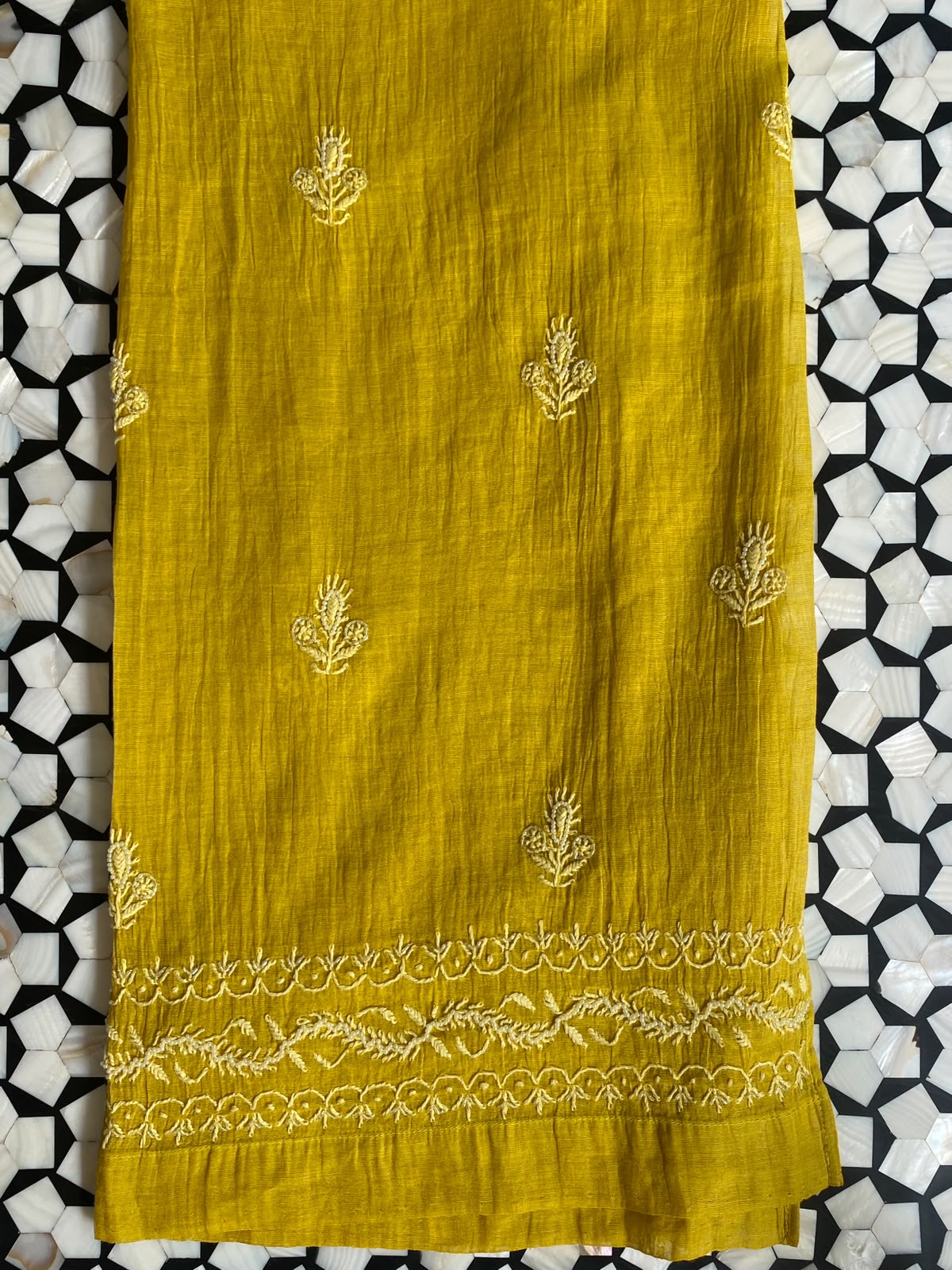 Sunflower Yellow Golden Tissue Chikankari co-ord set