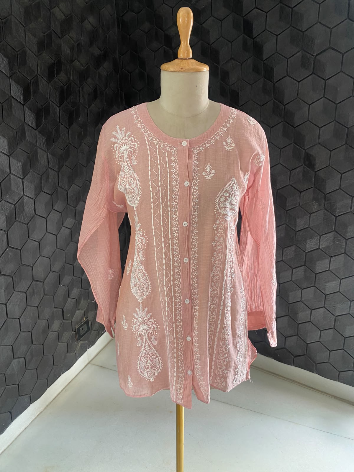 Pink Golden Tissue Chikankari co-ord set