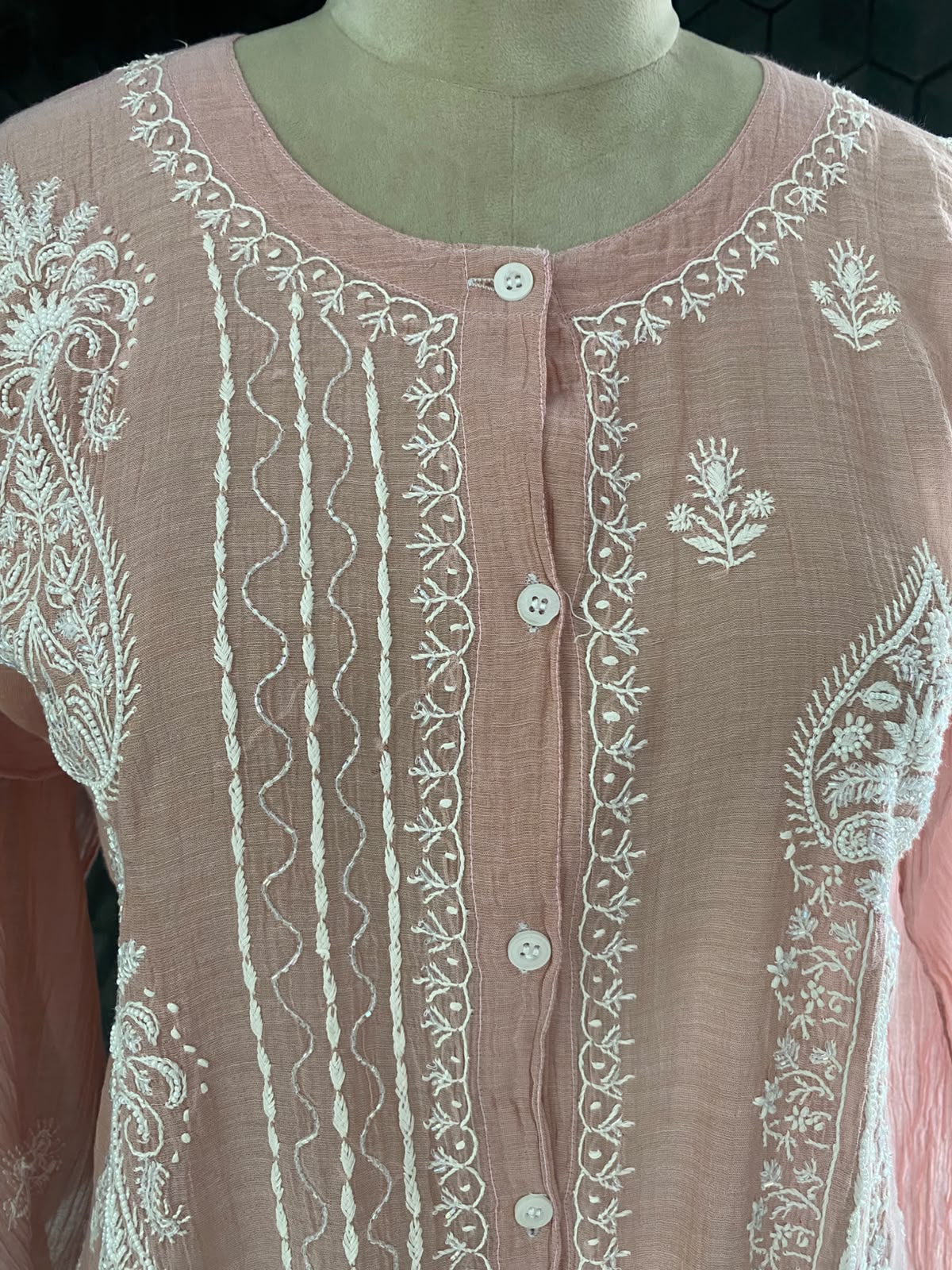Pink Golden Tissue Chikankari co-ord set