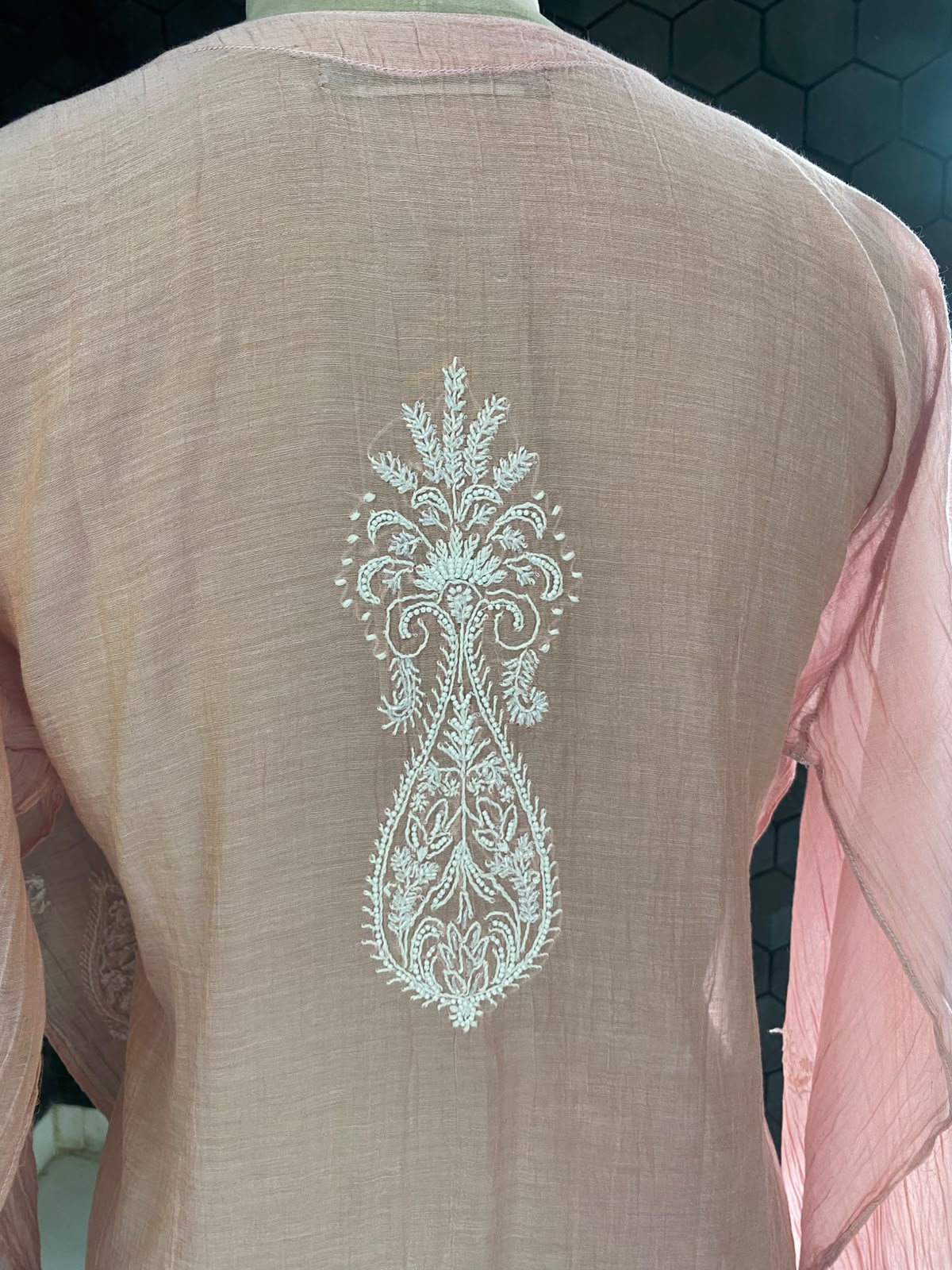 Pink Golden Tissue Chikankari co-ord set
