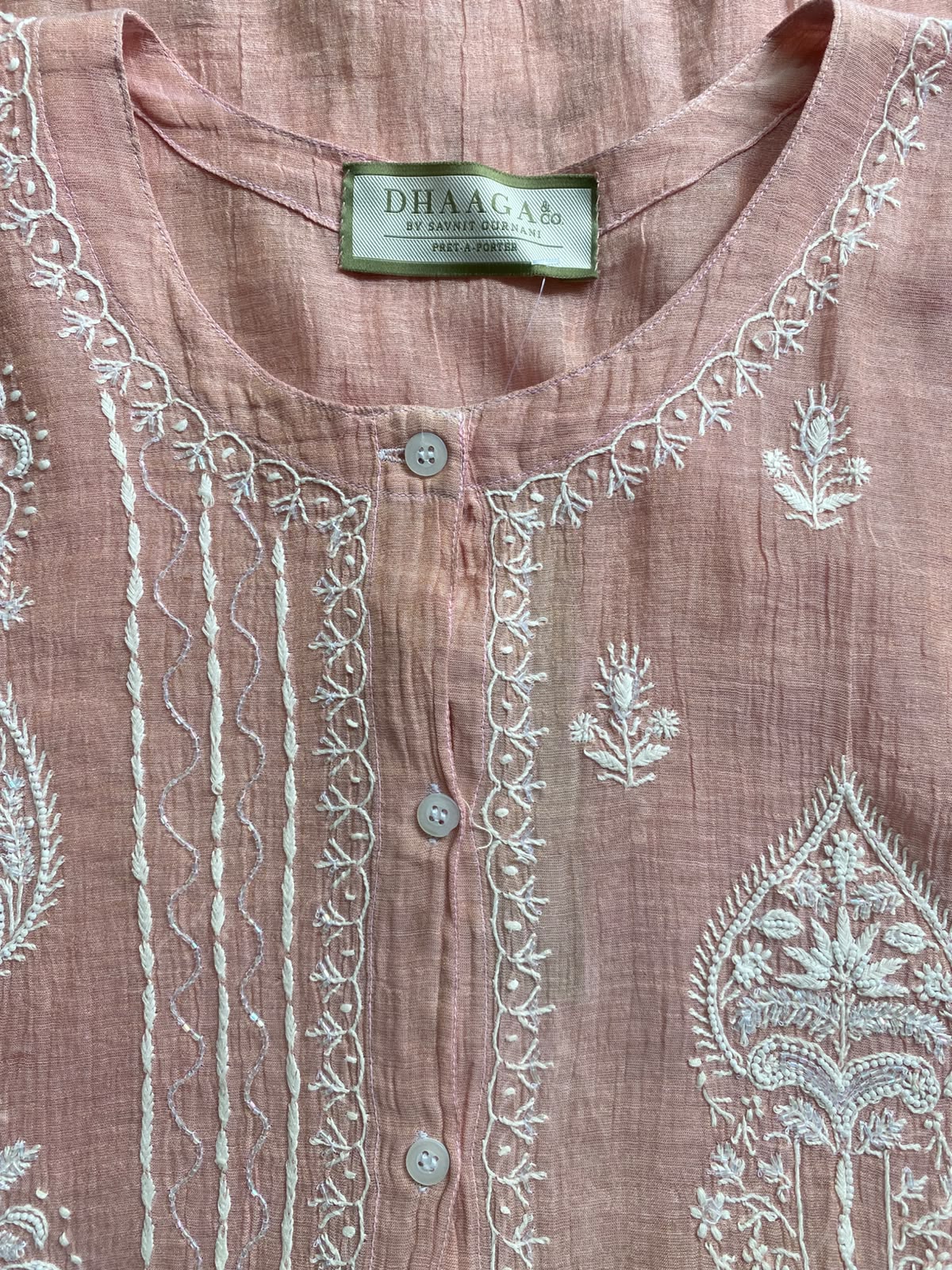 Pink Golden Tissue Chikankari co-ord set
