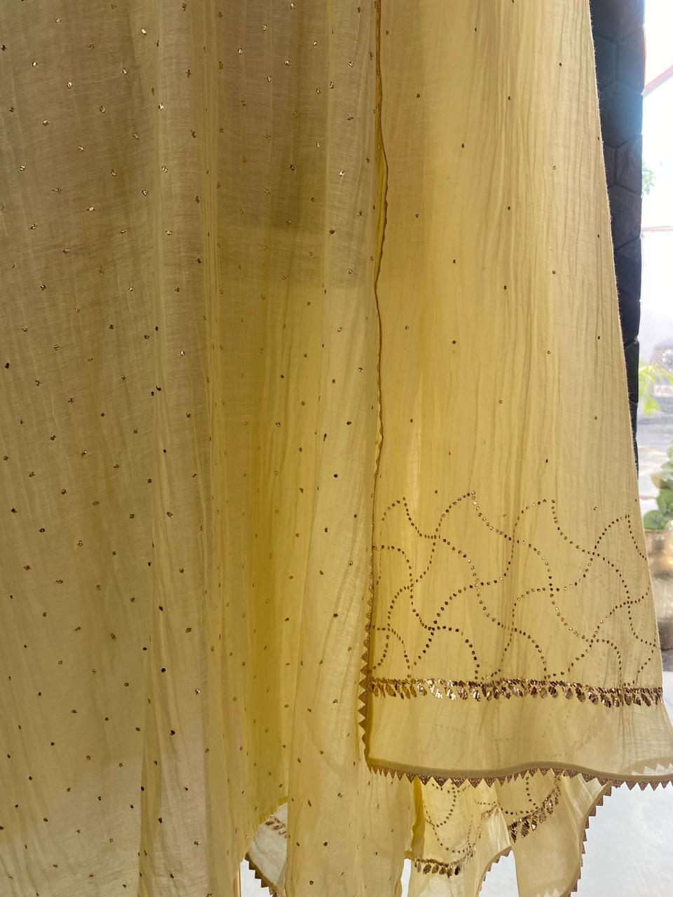 Butter Yellow Mul Chanderi kurta Set