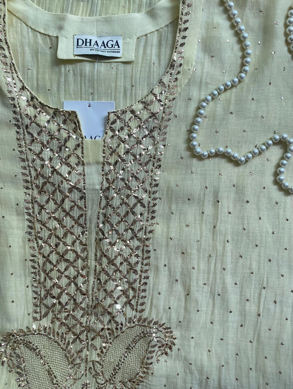 Butter Yellow Mul Chanderi kurta Set