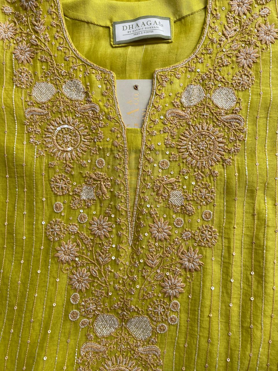 Lime Green Mul Chanderi Chikankari Kurta Set