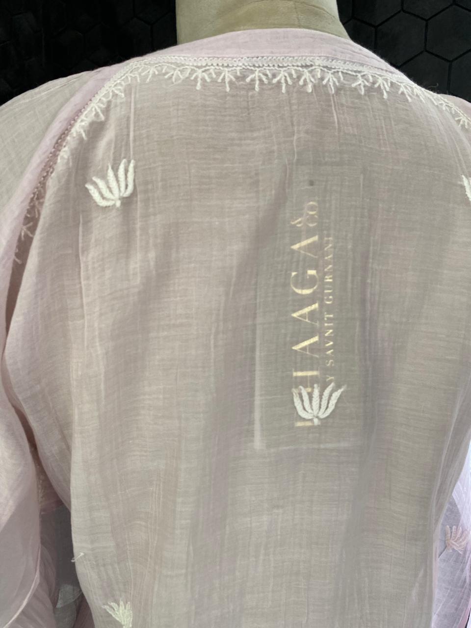 Pink Mul Chanderi Chikankari Top