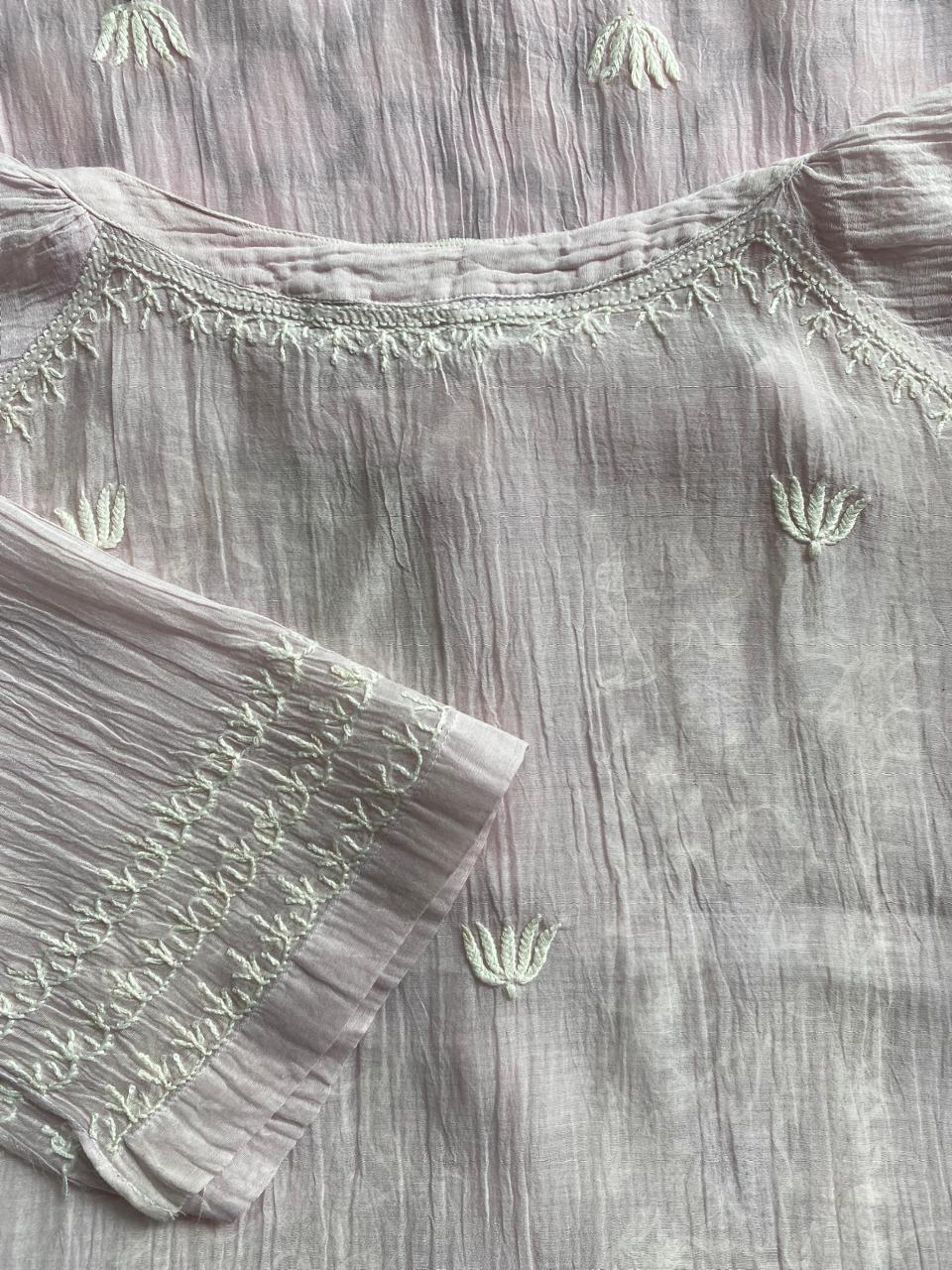 Pink Mul Chanderi Chikankari Top