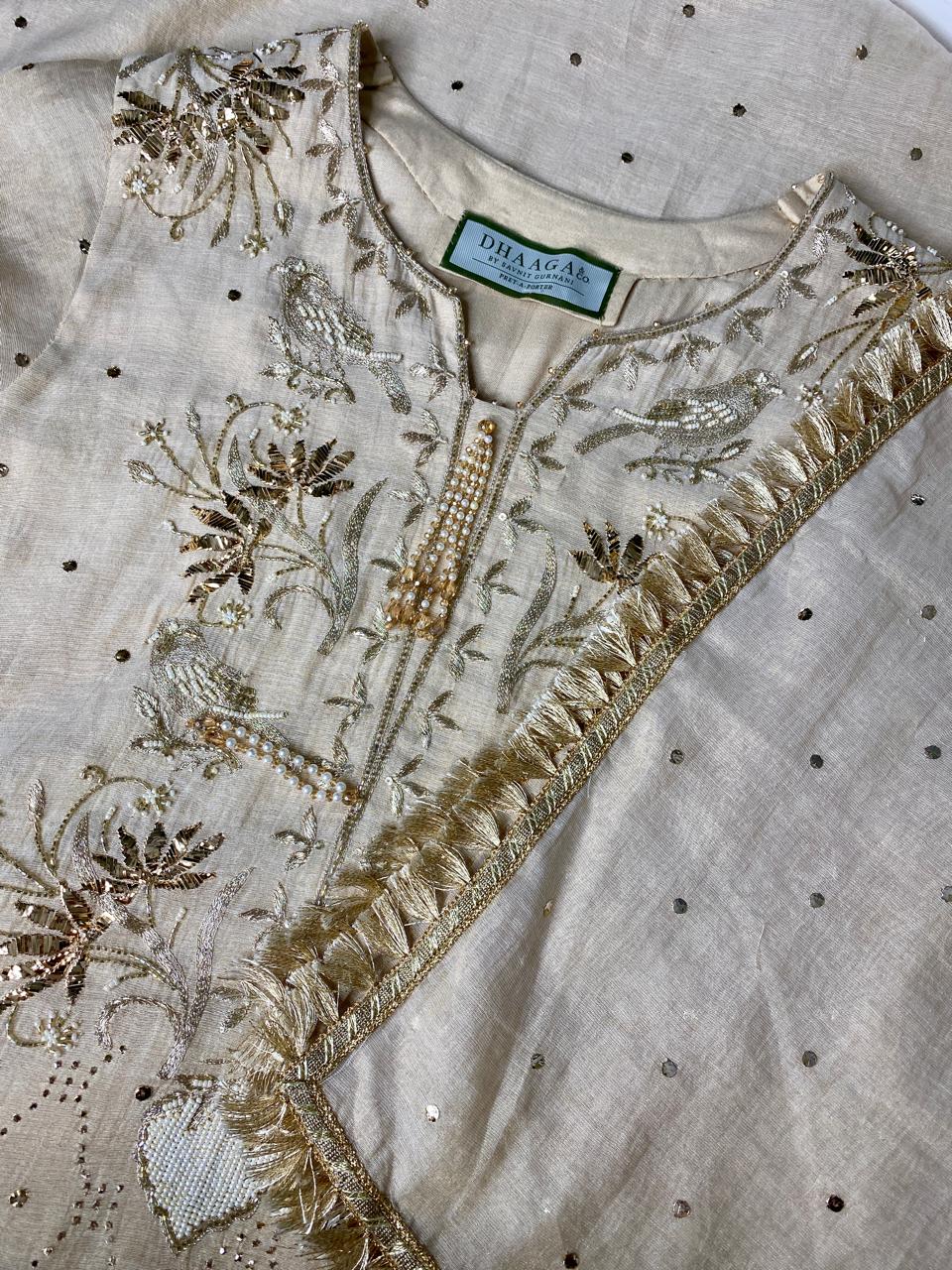 Beige Mukaish Tissue Kurta Set