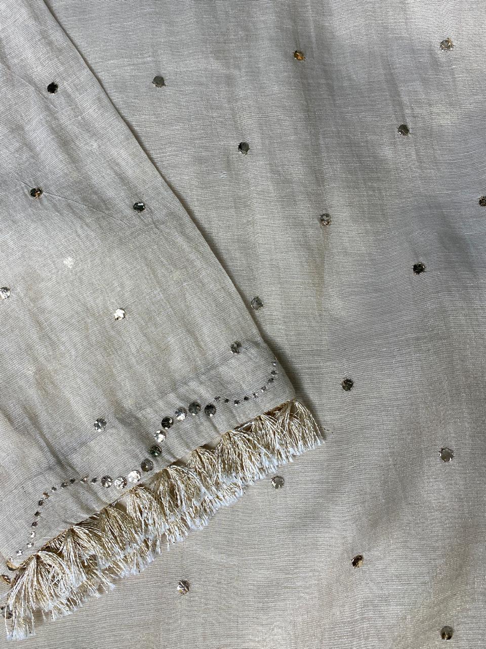 Beige Mukaish Tissue Kurta Set