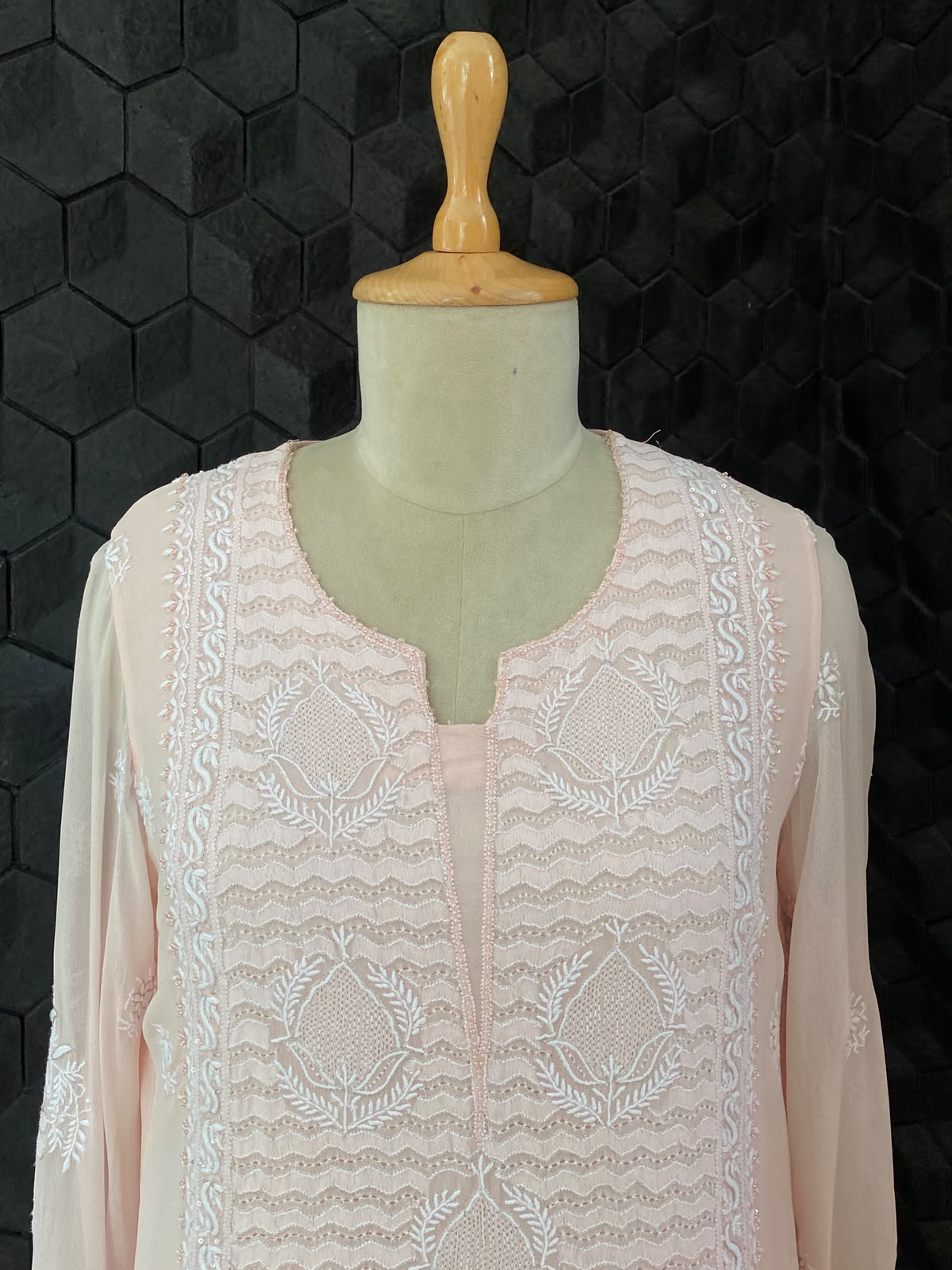 Peach Georgette Chikankari Kurta Set