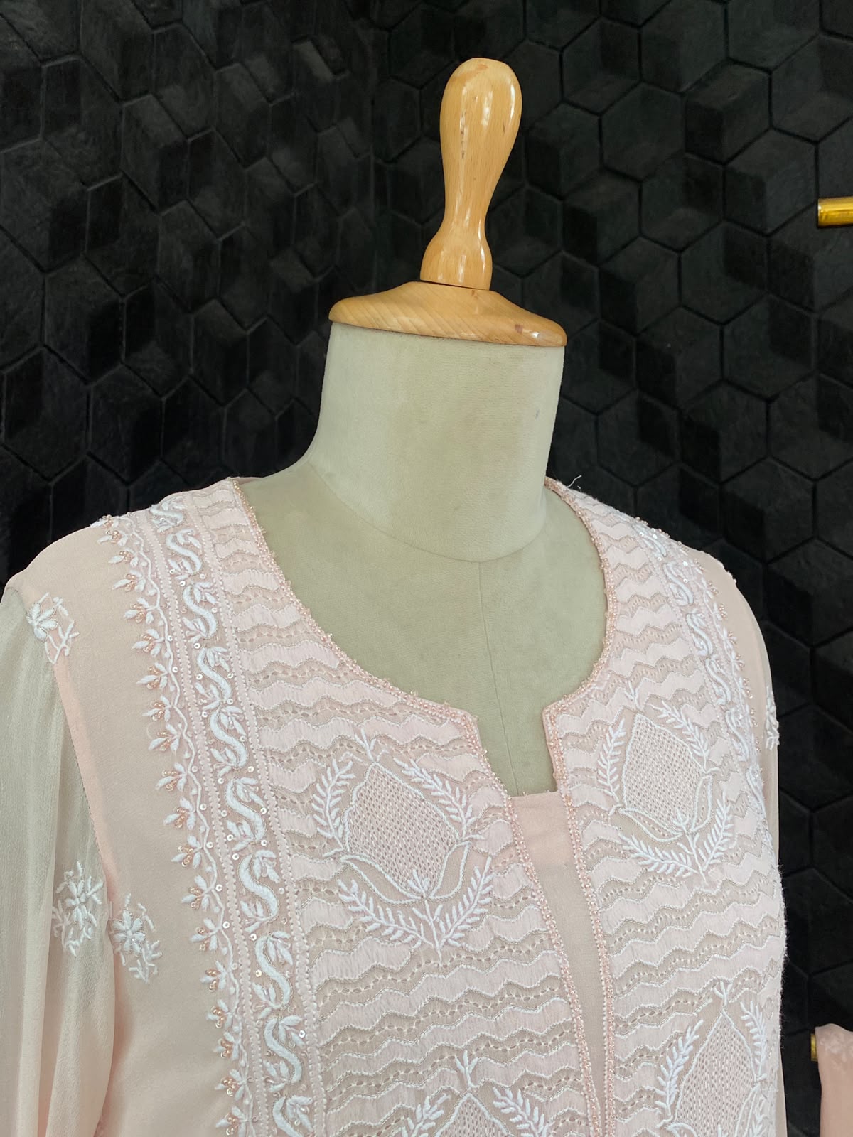 Peach Georgette Chikankari Kurta Set