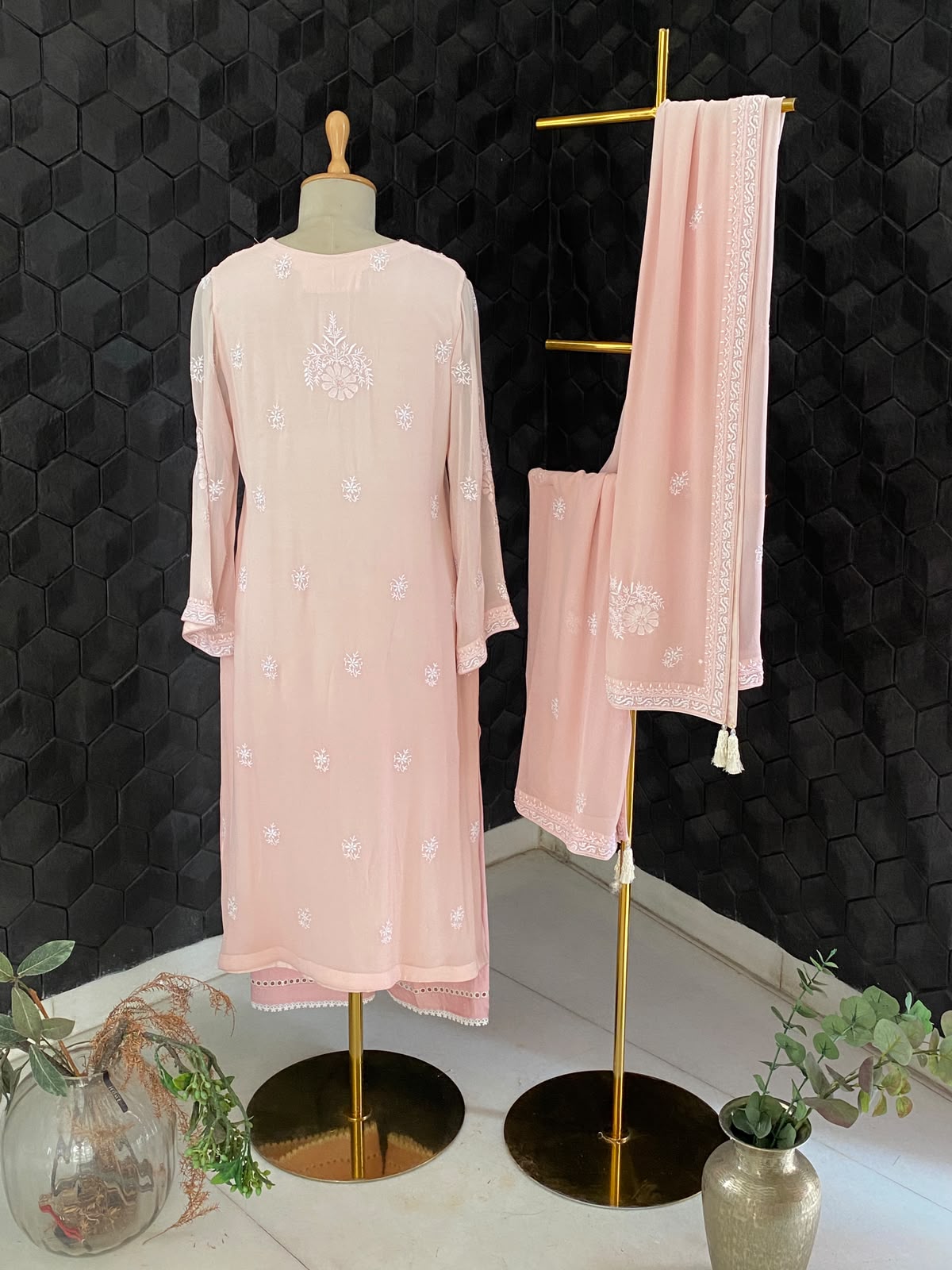 Peach Georgette Chikankari Kurta Set