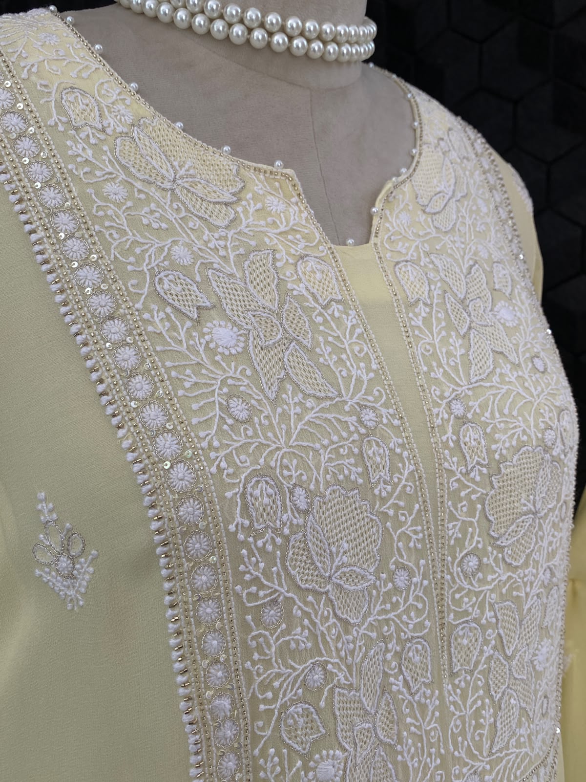 Yellow Chikankari Georgette Kurta Set