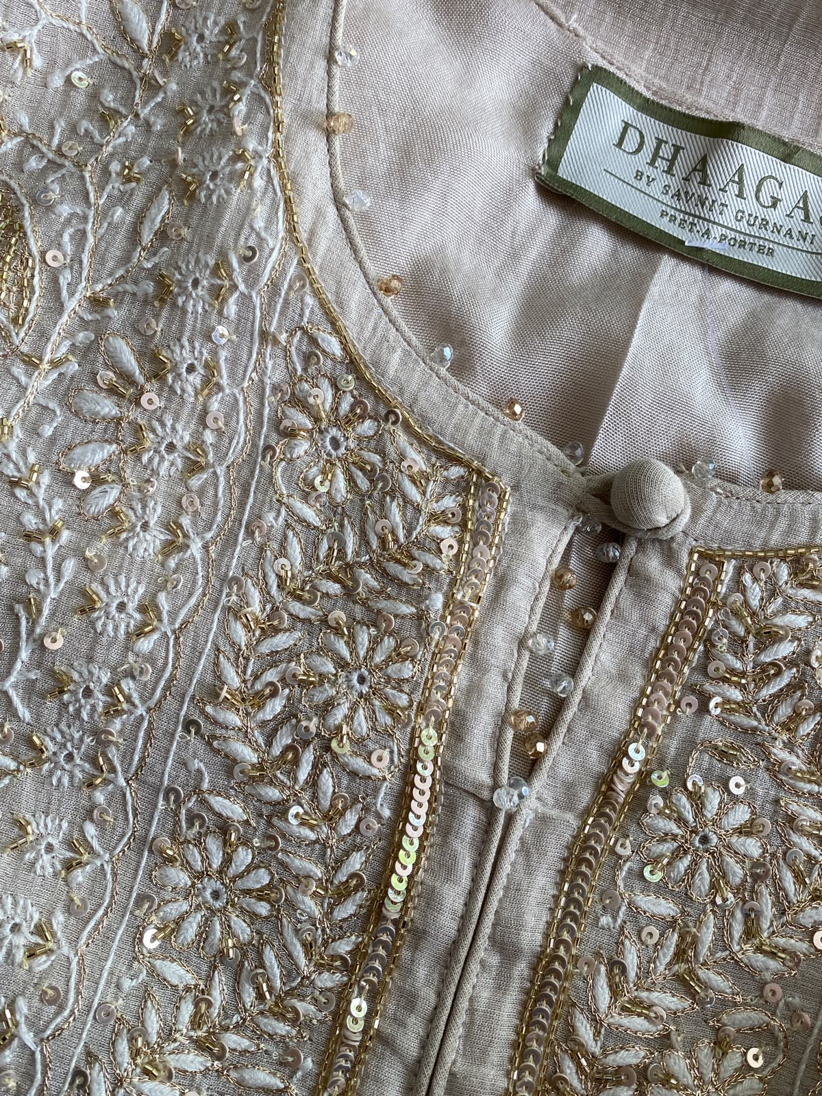 White Tissue Kasab Chikankari Kurta Set