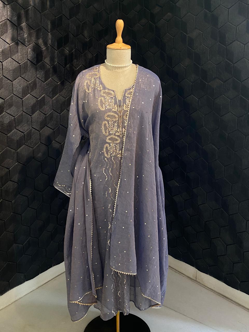 Lavender Mukaish Tissue Kurta Set