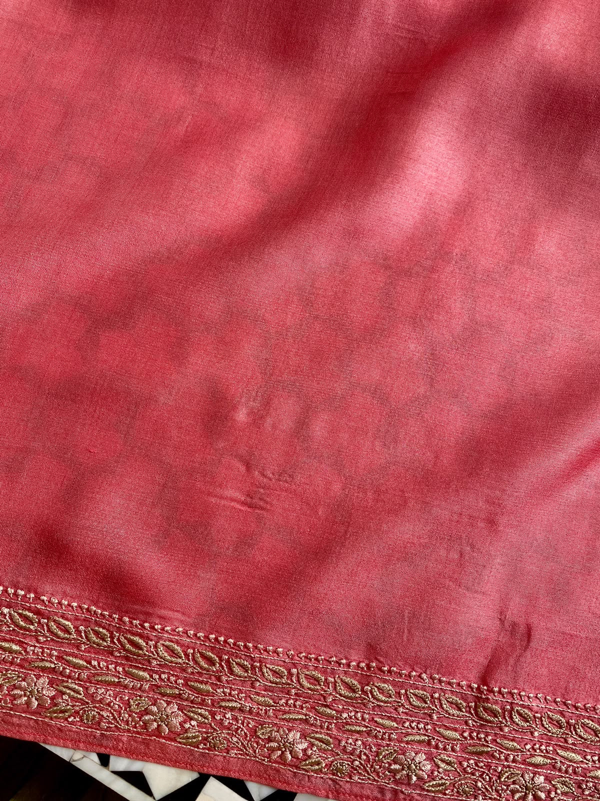 Coral Pink Tussar Silk Chikankari Men's Kurta