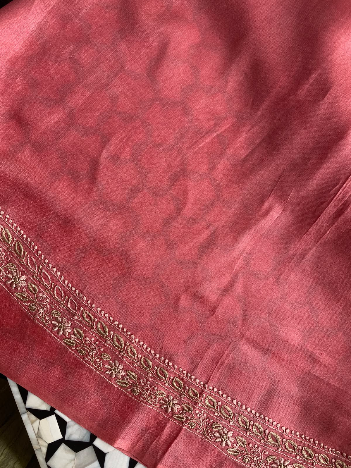 Coral Pink Tussar Silk Chikankari Men's Kurta