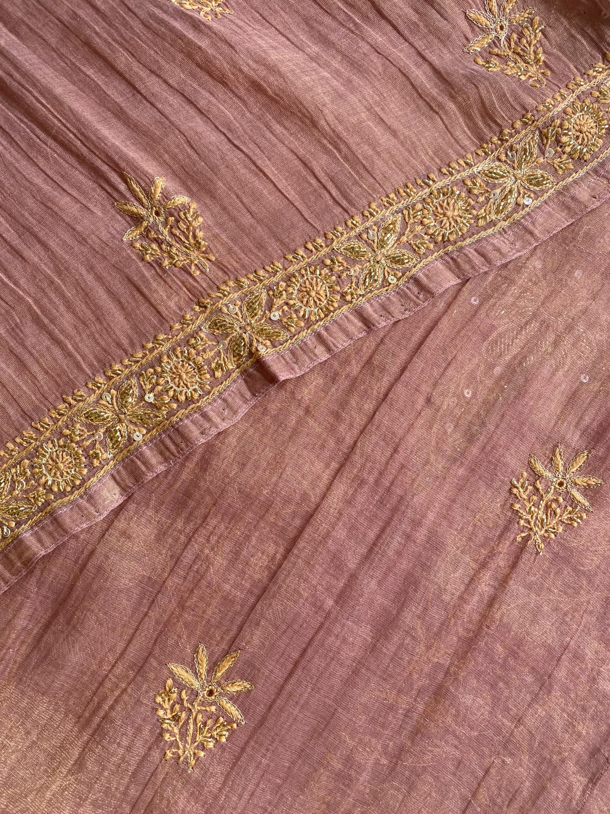 Onion Pink tissue chikankari kurta set