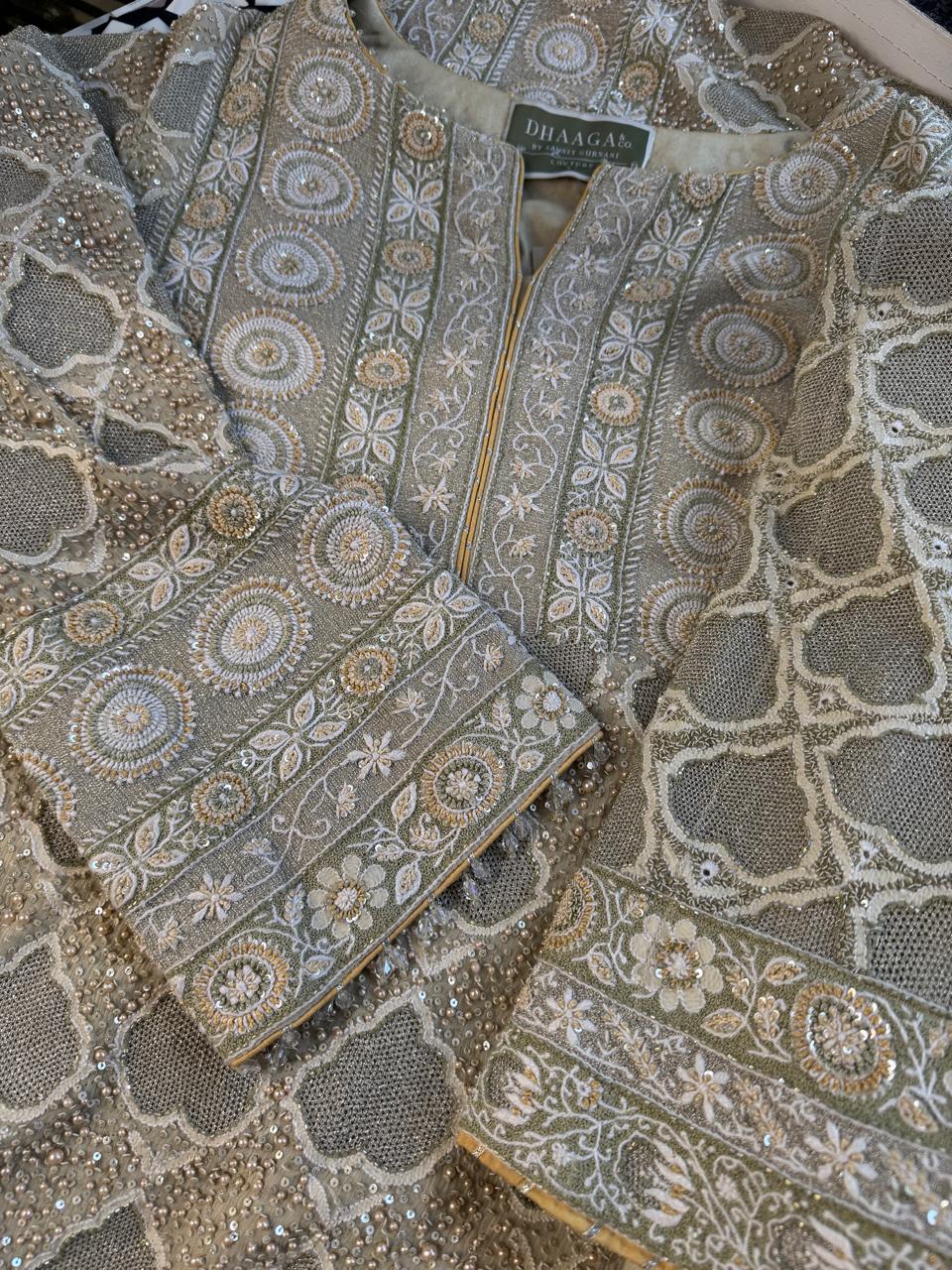 Sage Green Georgette Chikankari Sharara Set