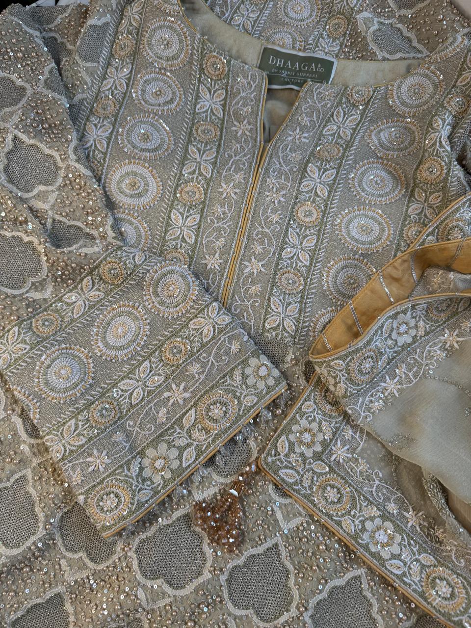 Sage Green Georgette Chikankari Sharara Set