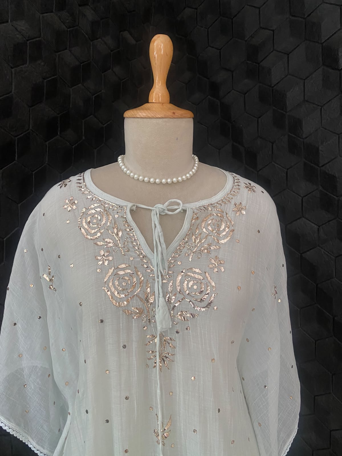 Powder Blue Mul Chanderi Mukaish Kaftan