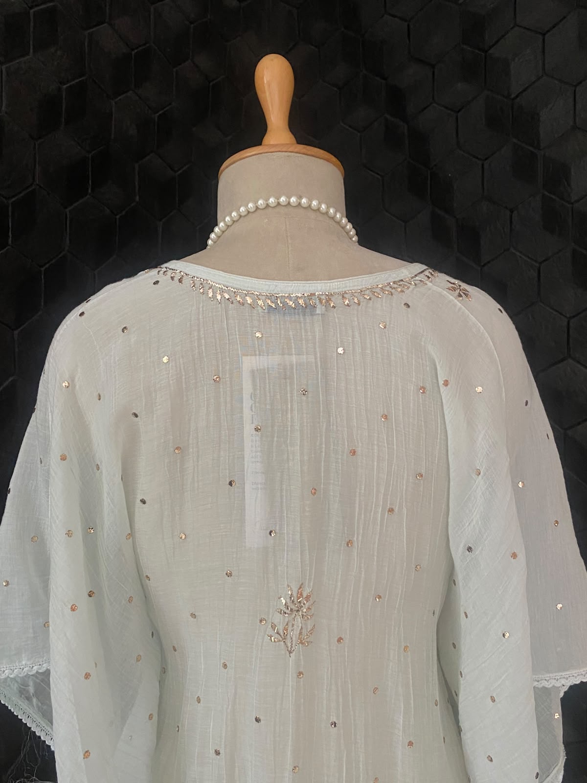 Powder Blue Mul Chanderi Mukaish Kaftan