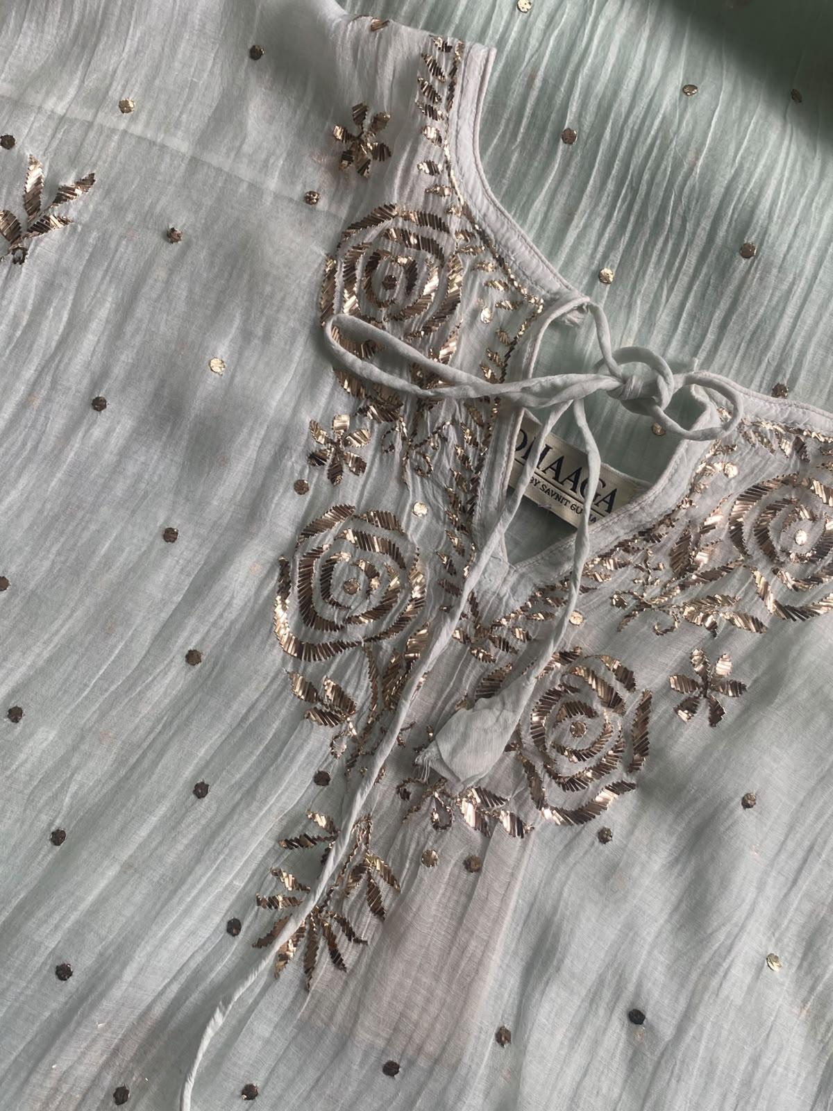 Powder Blue Mul Chanderi Mukaish Kaftan