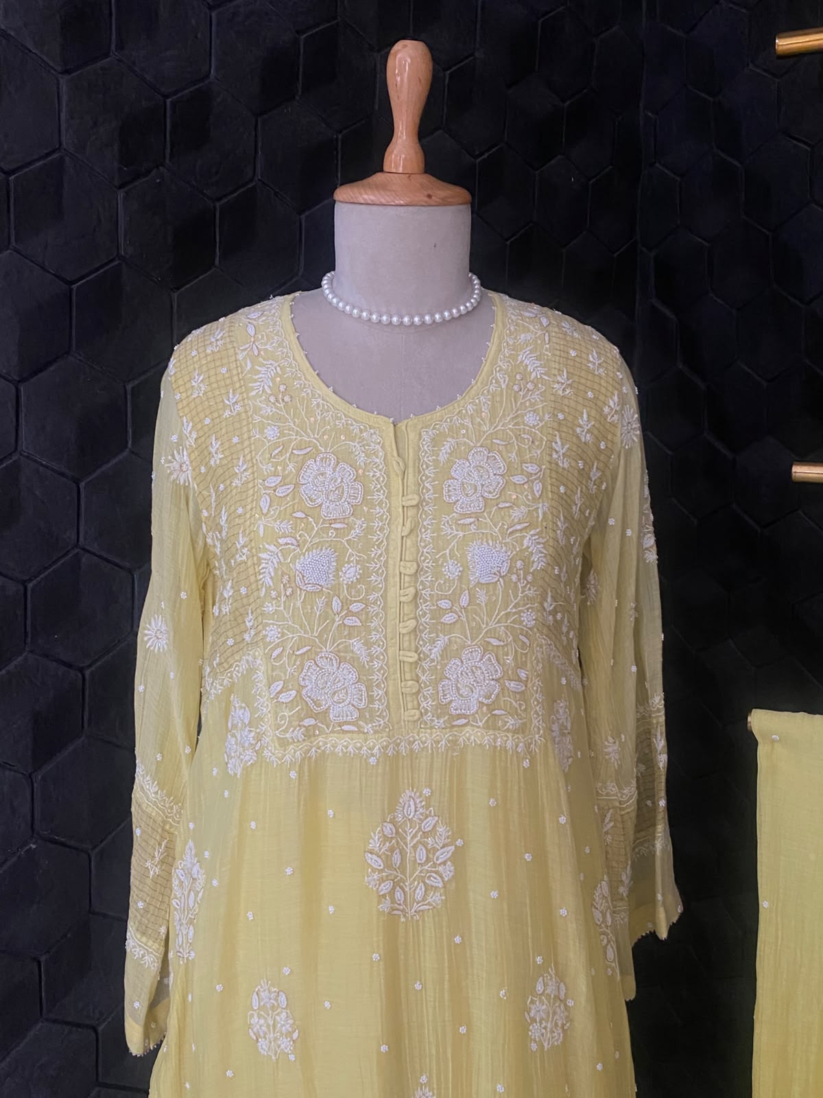 Lemon Yellow Mul Chanderi Chikankari Kurta Set