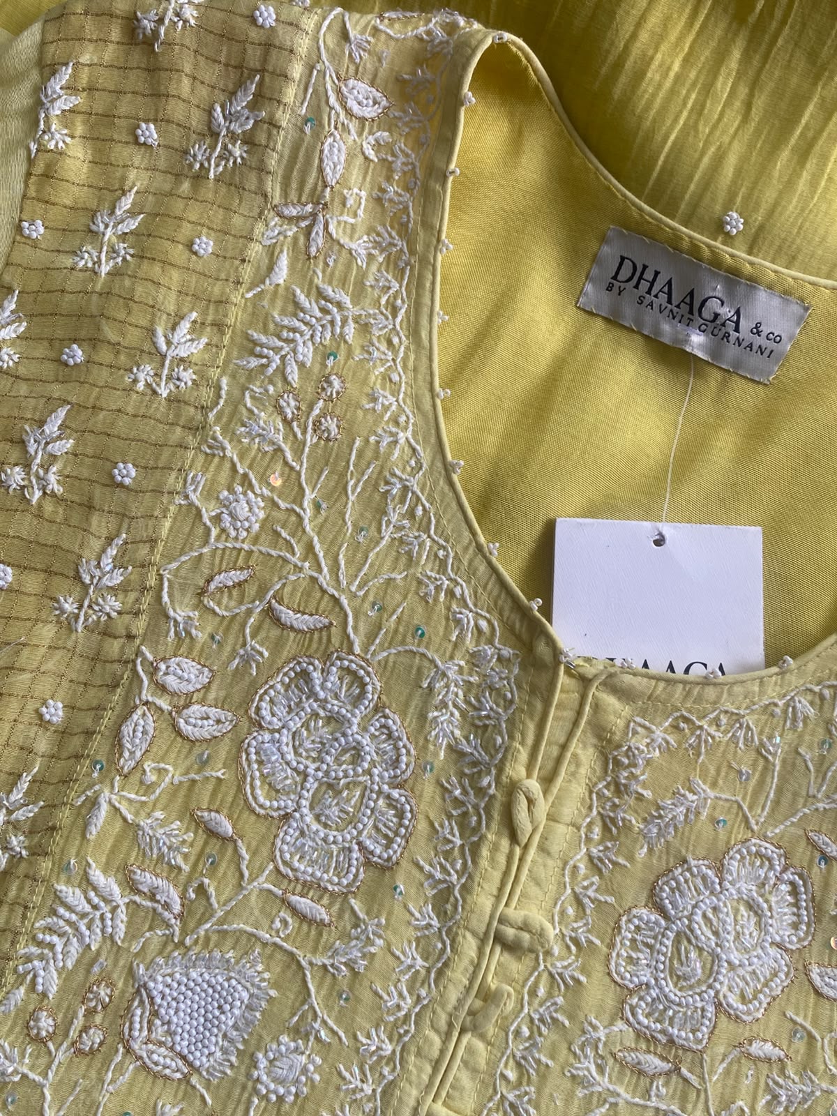 Lemon Yellow Mul Chanderi Chikankari Kurta Set