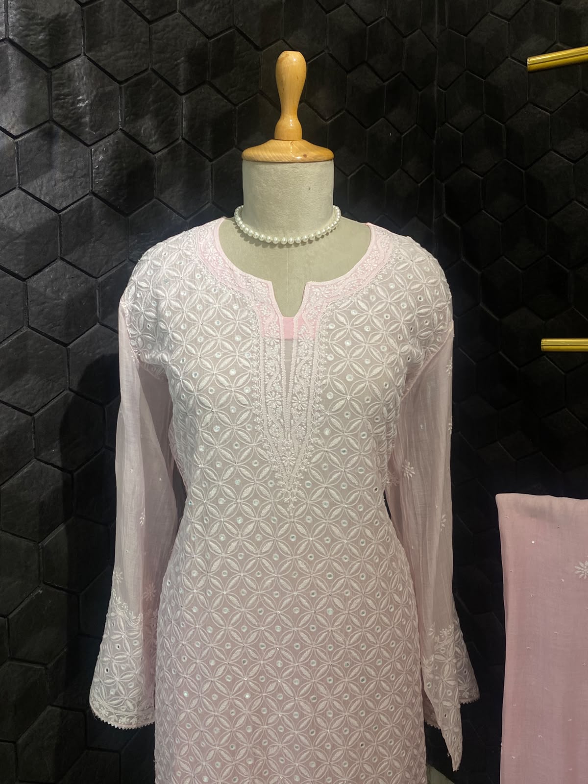 Powder Pink Mul Chanderi Chikankari Kurta Set
