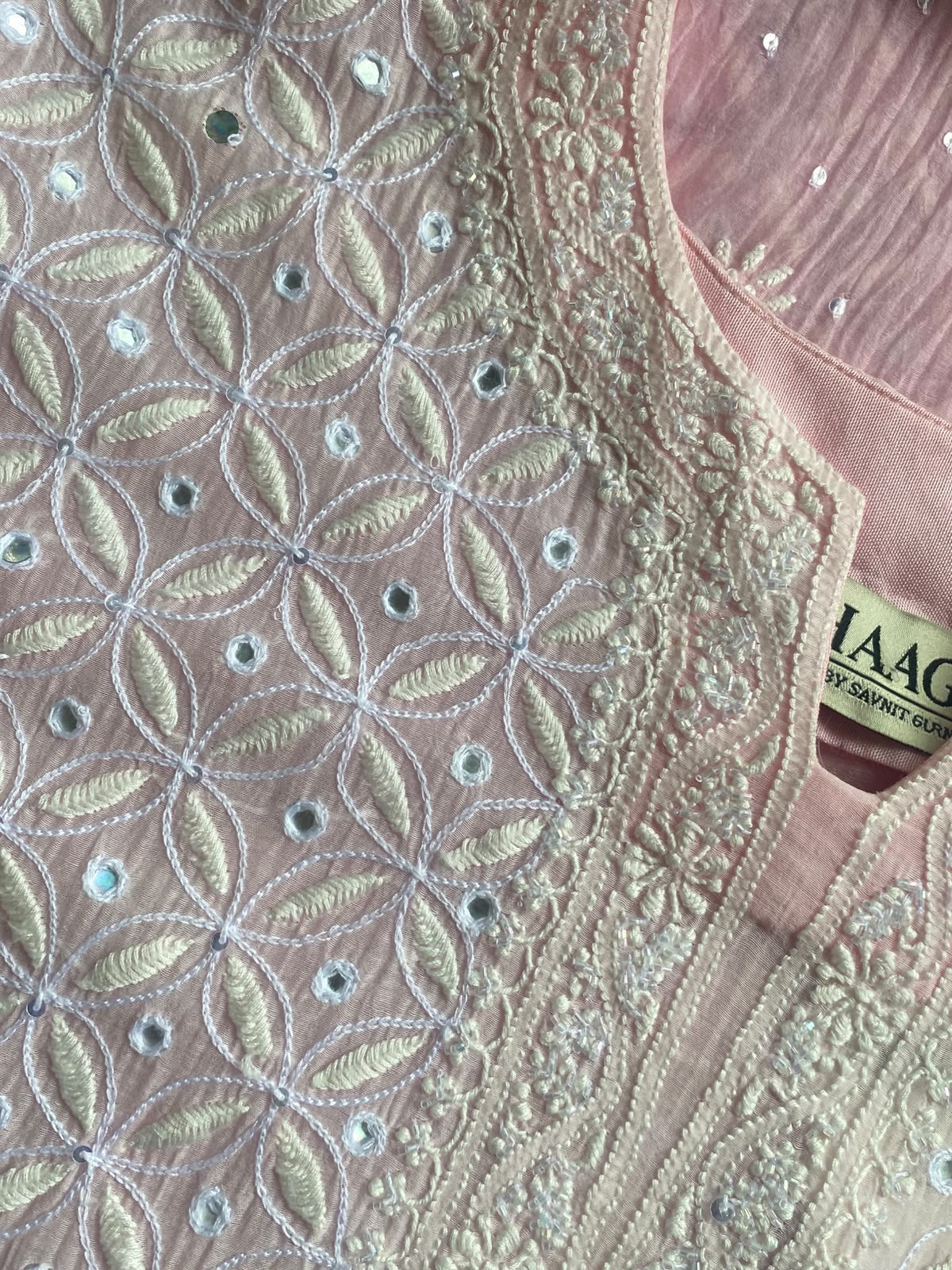 Powder Pink Mul Chanderi Chikankari Kurta Set