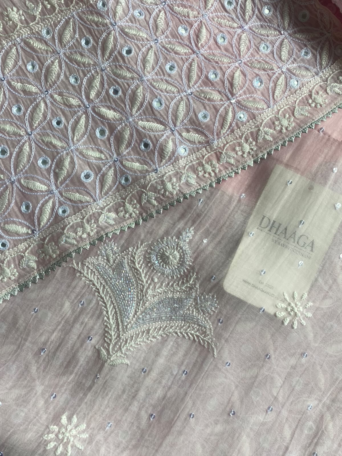Powder Pink Mul Chanderi Chikankari Kurta Set