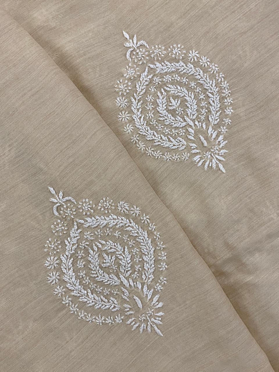 Moonga Silk Beige Chikankari Men's Kurta