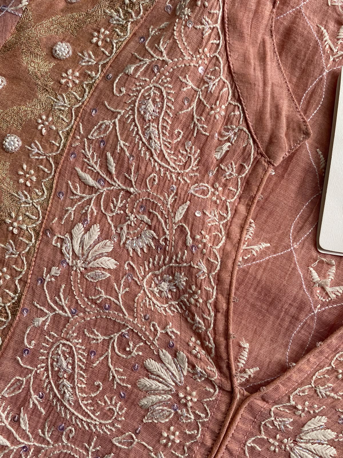 Rose Pink Green Tissue Chikankari Co-ord Set
