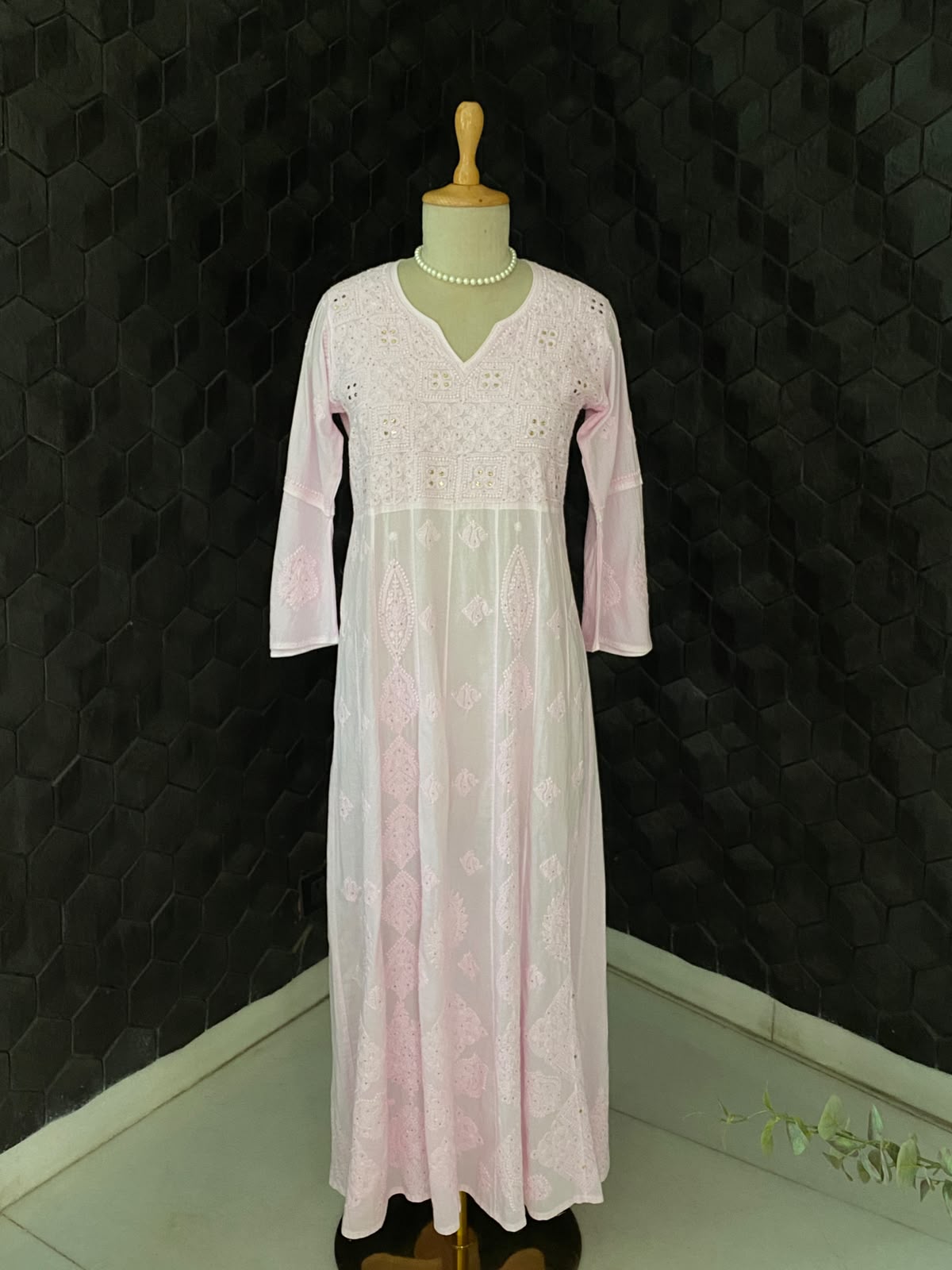 Powder Pink Cotton Chikankari Anarkali