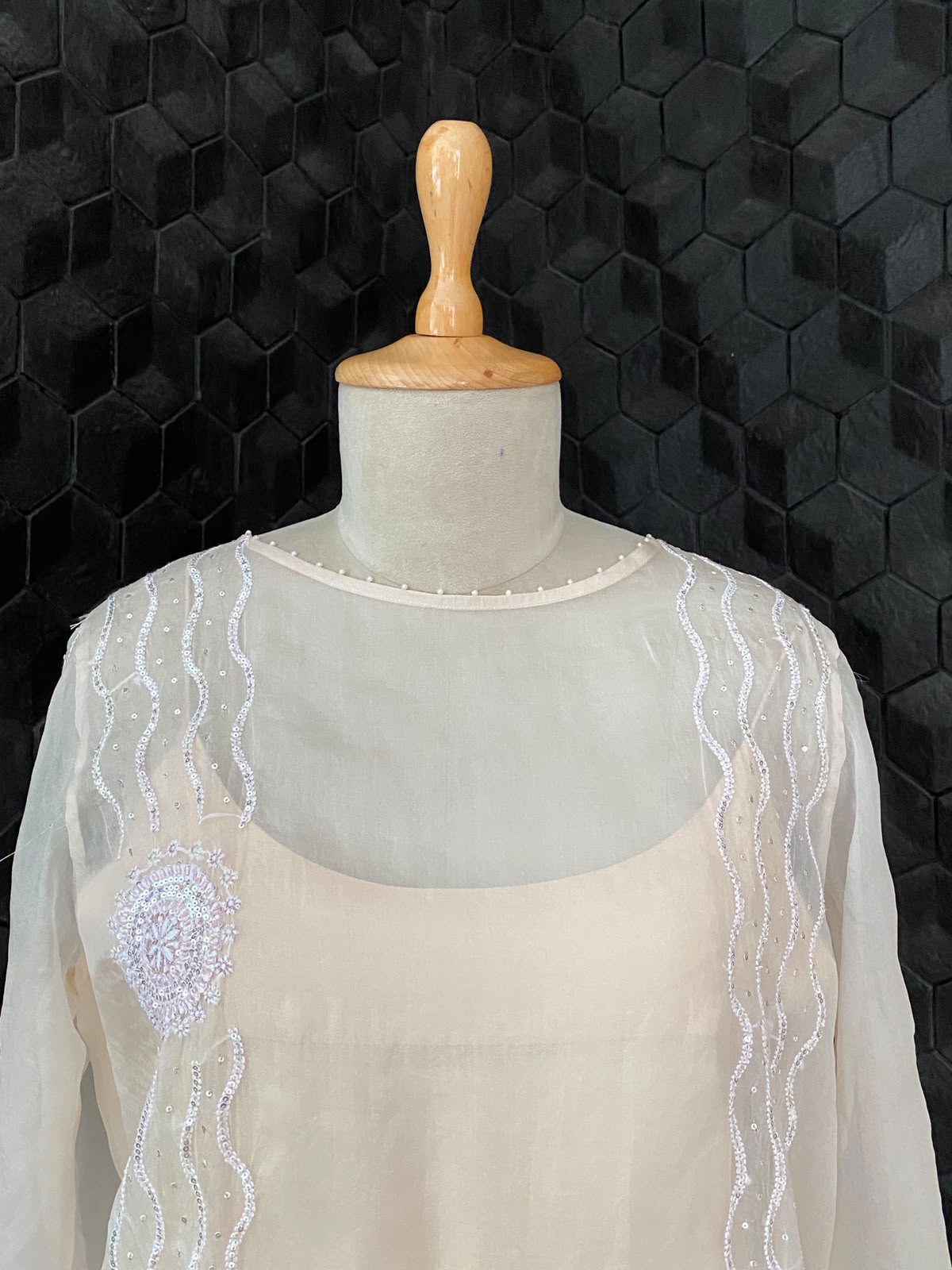 Ivory Organza Embroidered Straight Dress