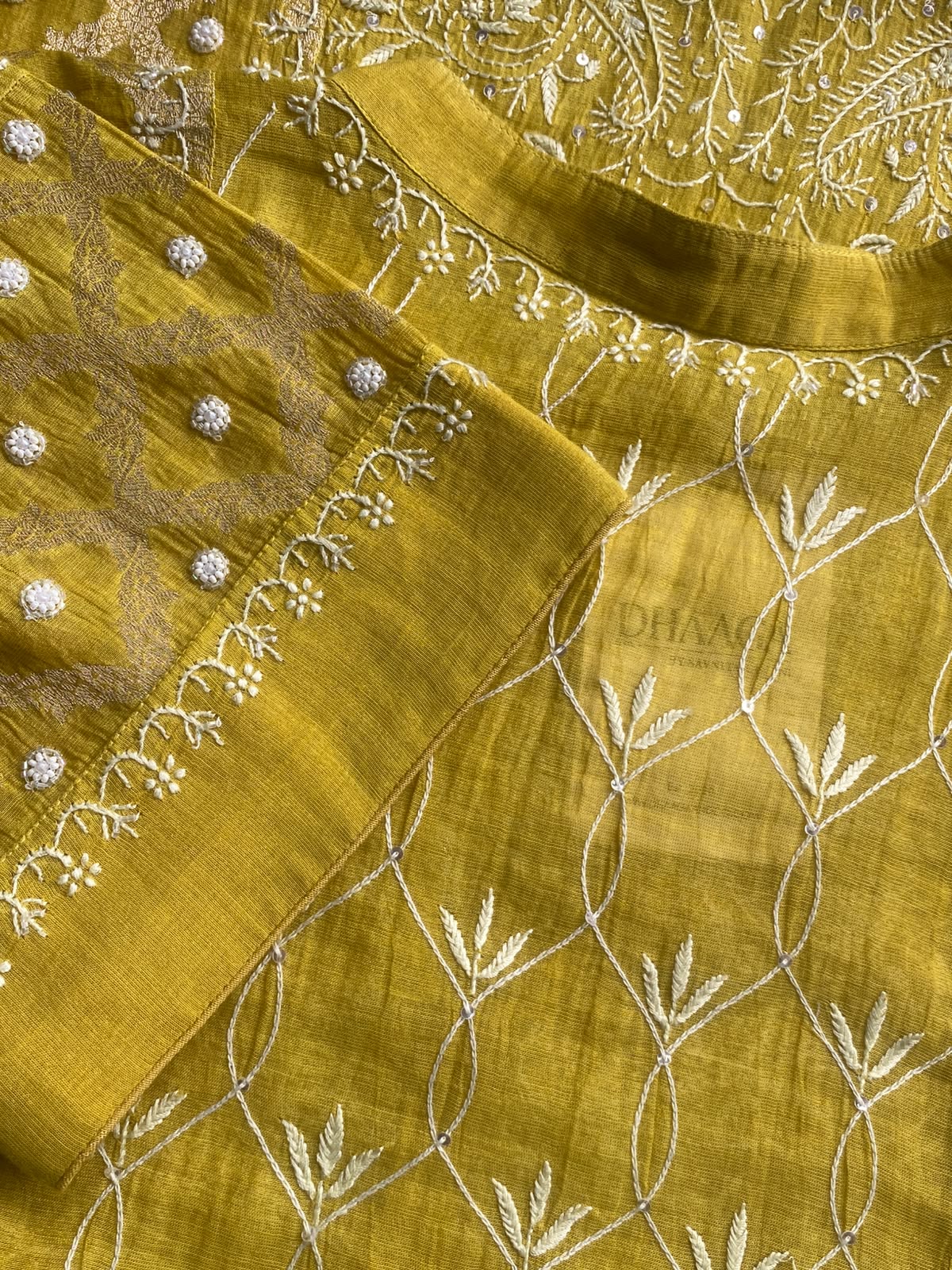 Lime Green Tissue Chikankari Co-ord Set