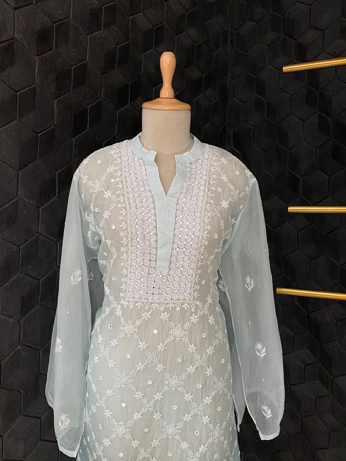 Ice Blue Organza Embroidered Co-ord Set