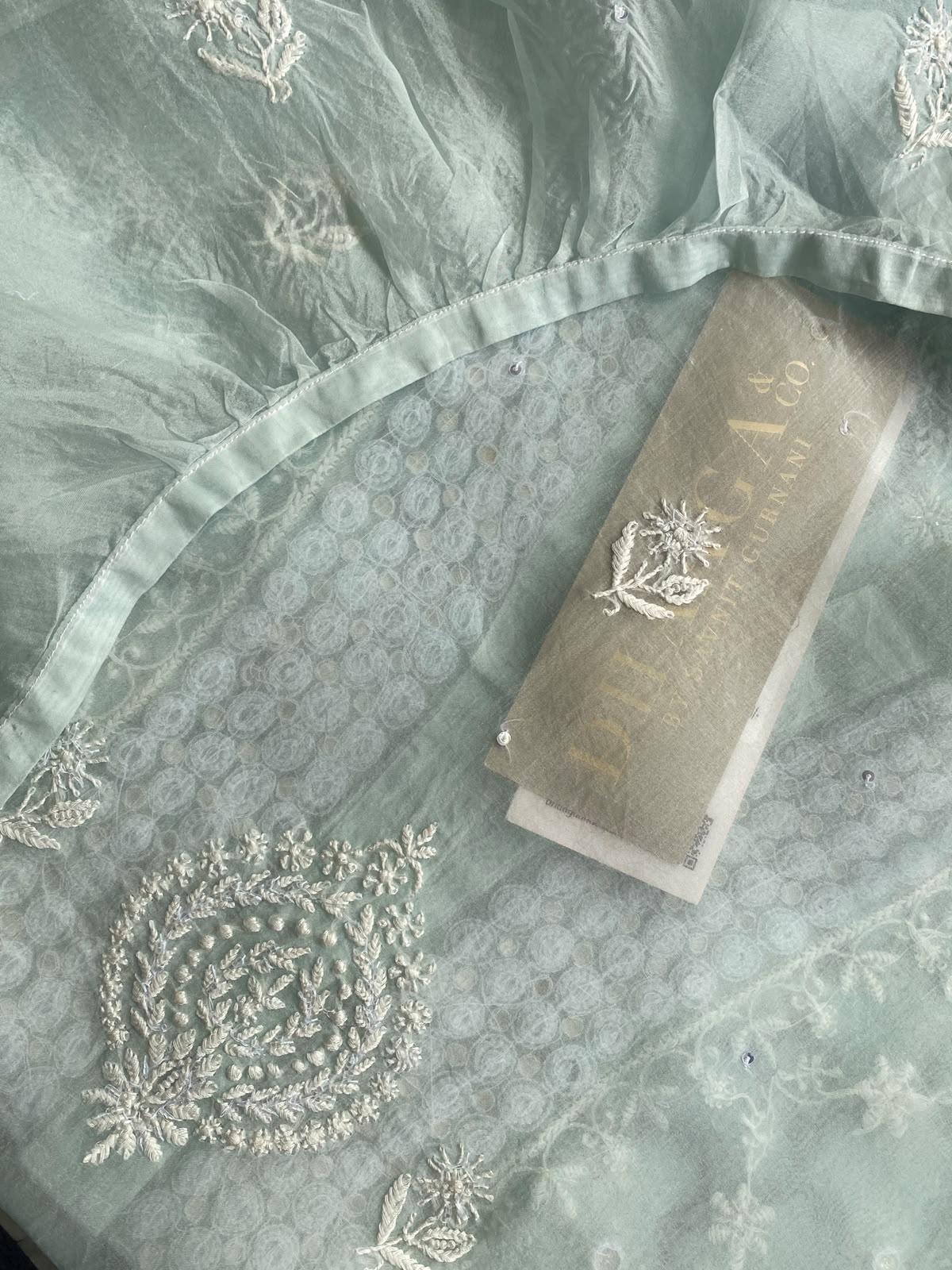 Ice Blue Organza Embroidered Co-ord Set