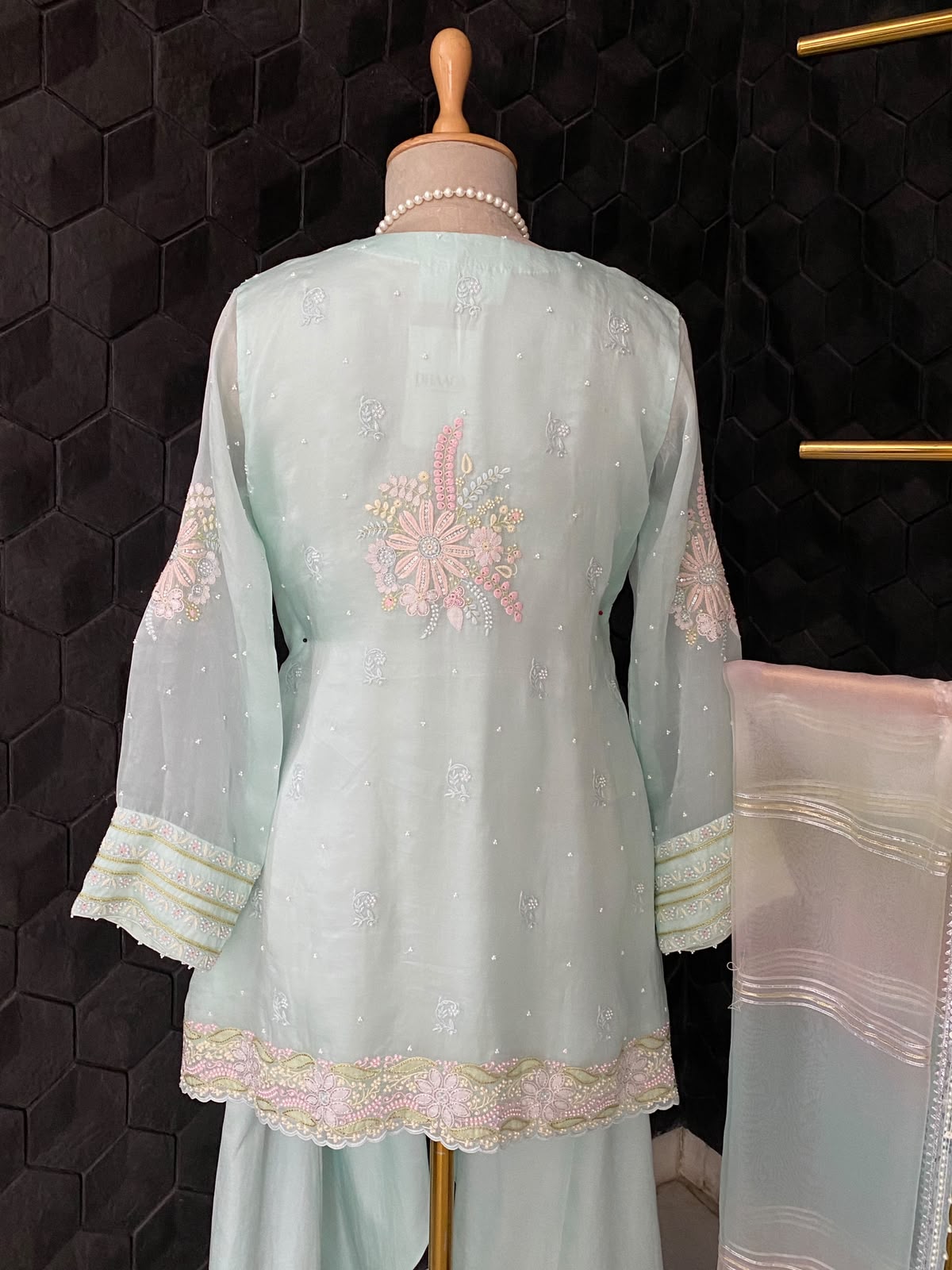 Pastel Mint Organza Embroidered Kurta Set