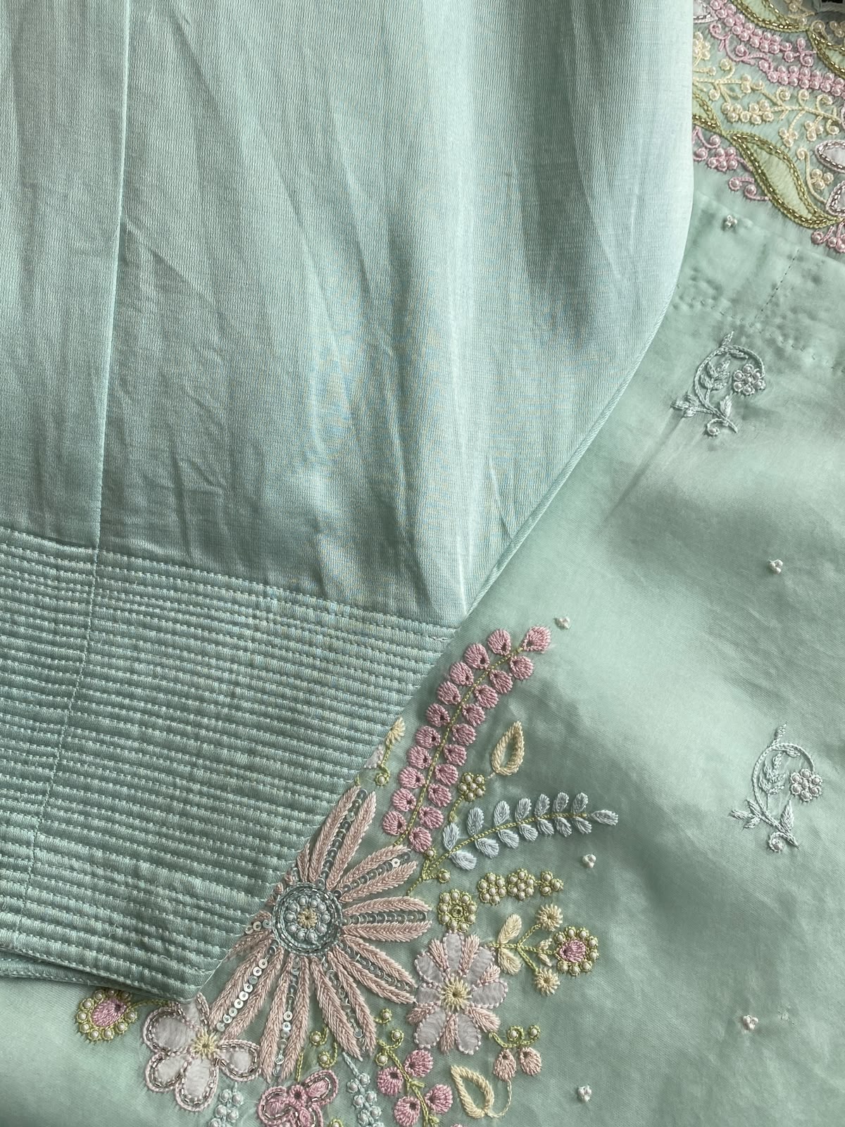 Pastel Mint Organza Embroidered Kurta Set