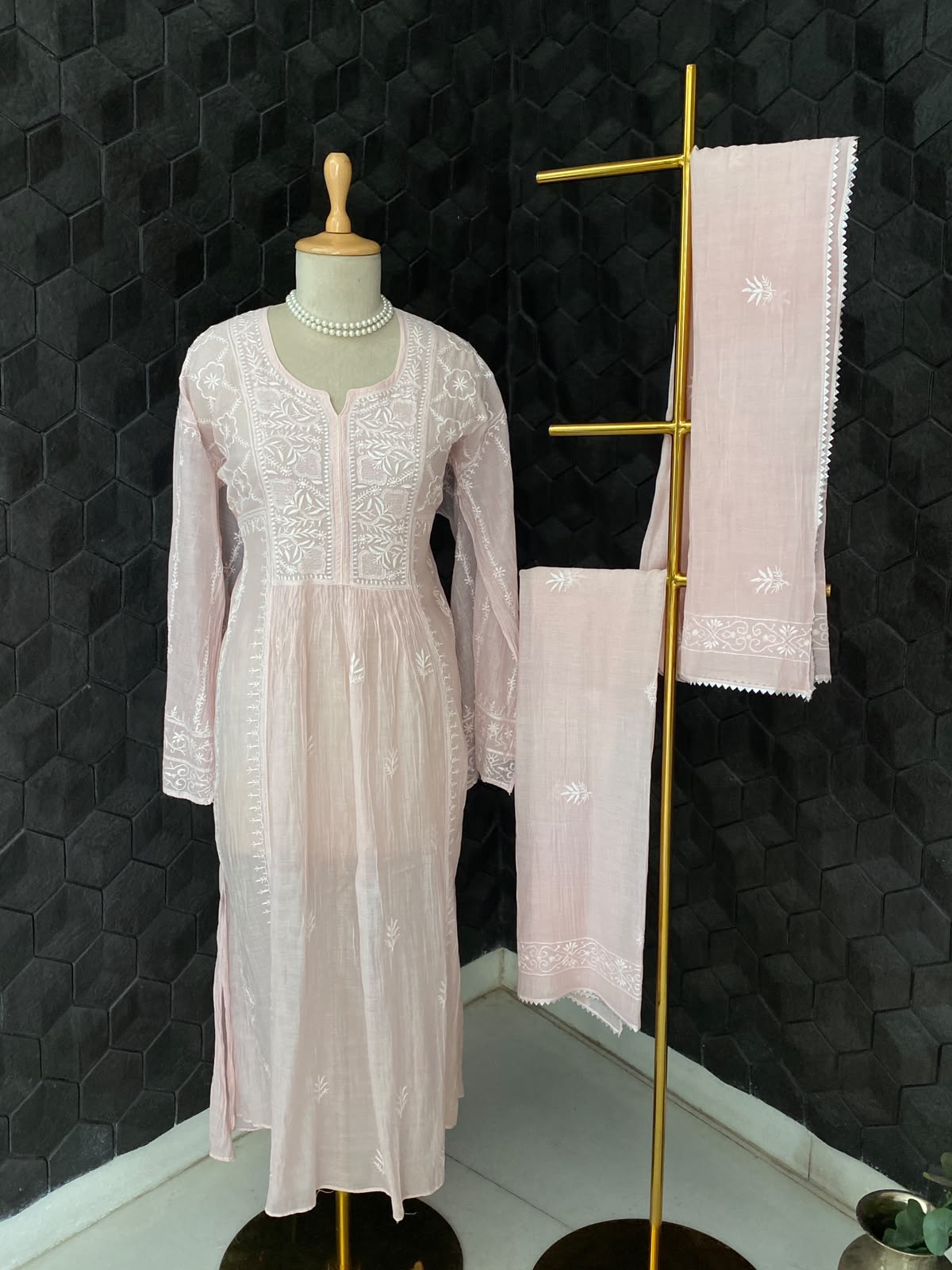 Blush Pink Mul Chanderi Embroidered Kurta Set