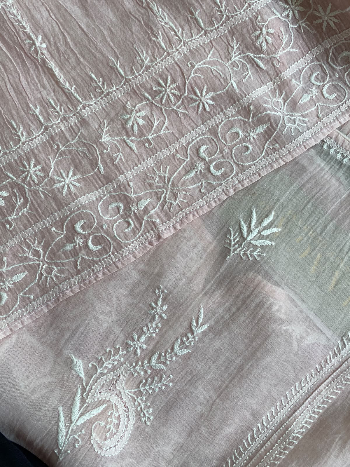 Blush Pink Mul Chanderi Embroidered Kurta Set