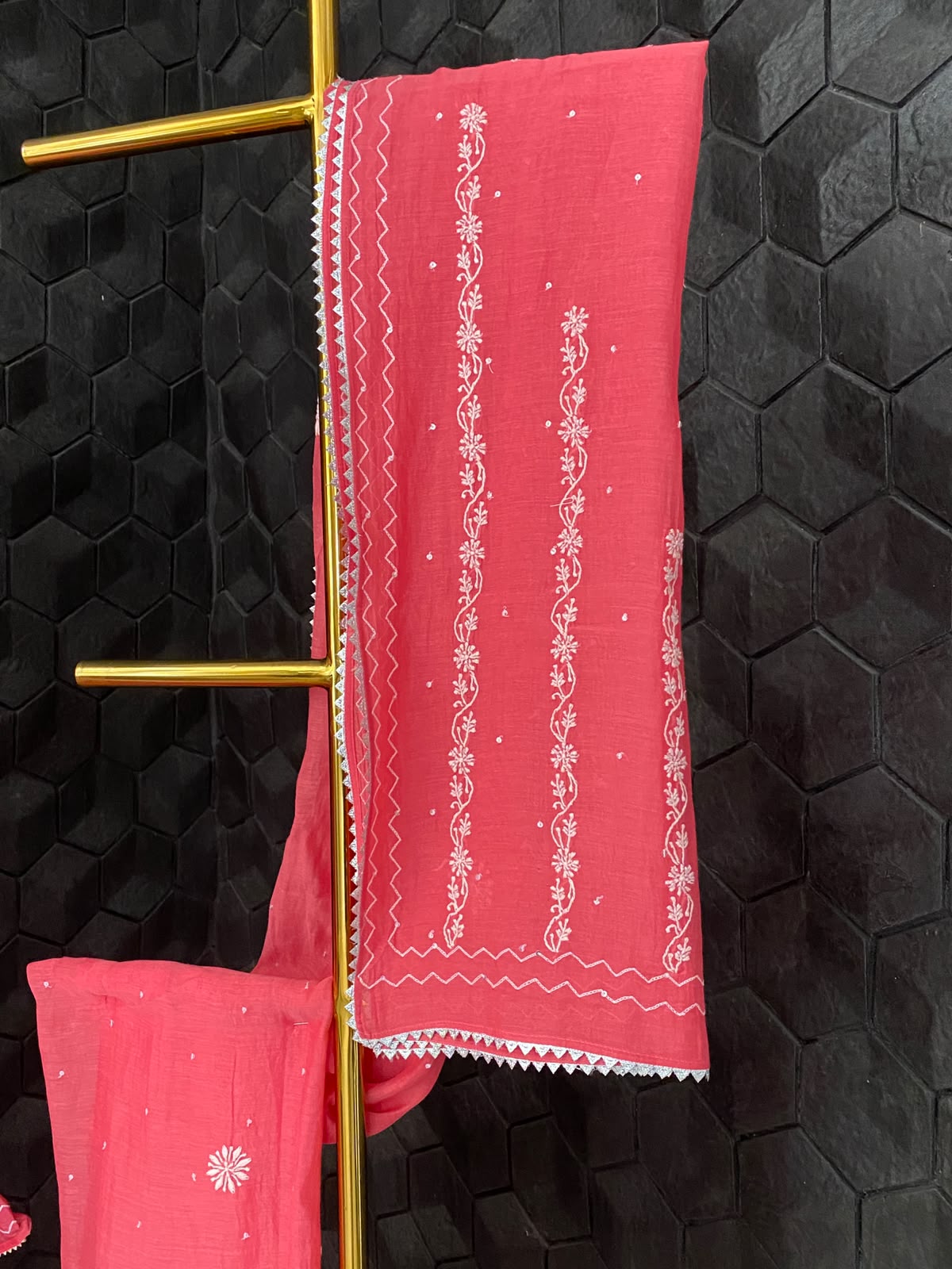 Coral Pink Mul Chanderi Chikankari Kurta Set